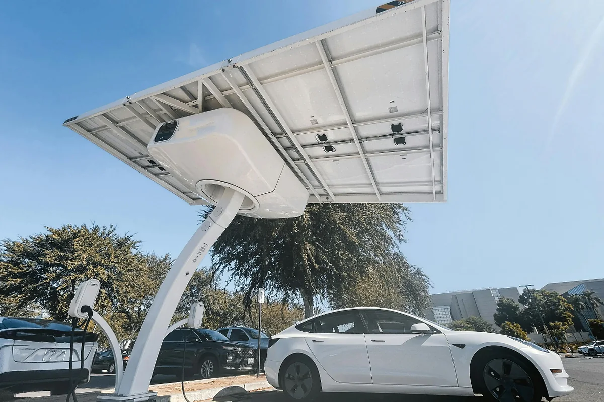 Real solar charging canopy and electric vehicle facility
